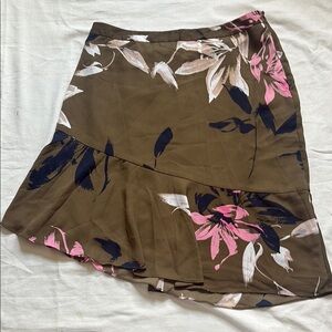 H by Halston Asymmetrical Wrap Mini Skirt in Brown and Pink